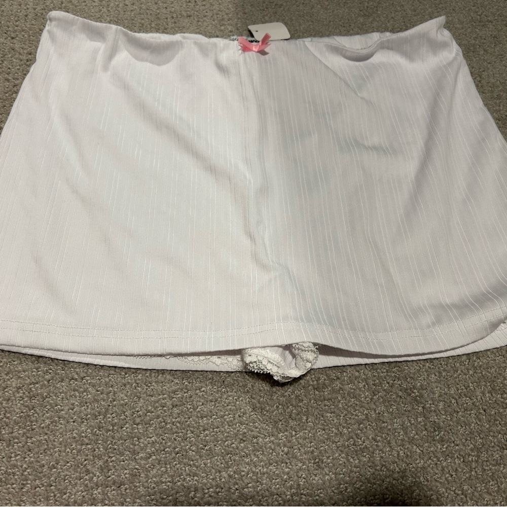 Fashion Nova White Skirt with Pink Ribbon